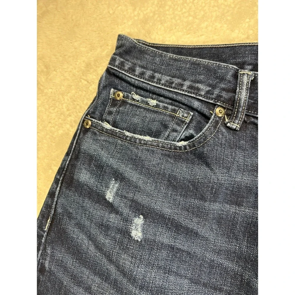 Banana Republic Vintage Straight Jeans Mens 36x32 Dark Blue Distressed Whiskered